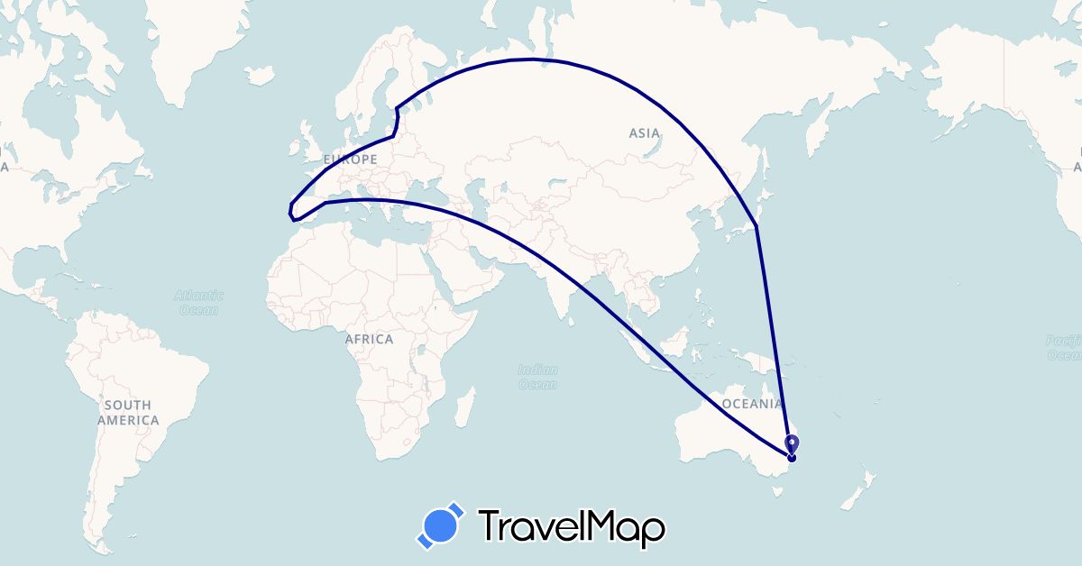 TravelMap itinerary: driving in Australia, Estonia, Spain, Finland, France, Japan, Lithuania, Latvia, Portugal, Singapore (Asia, Europe, Oceania)